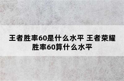 王者胜率60是什么水平 王者荣耀胜率60算什么水平